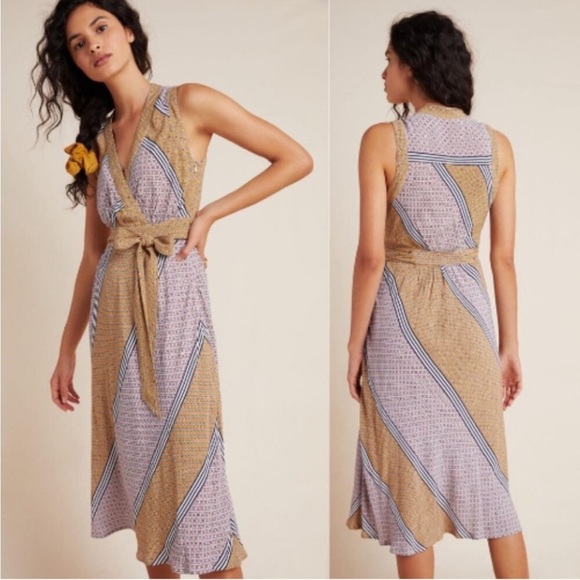 Maeve Dresses & Skirts - Anthropologie Maeve Carla Wrap Dress Pink Combo Vneck Tie Closure Side Zip Sz 8